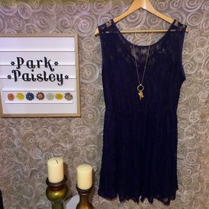 Navy Blue Plus Size Lace Skater Dress